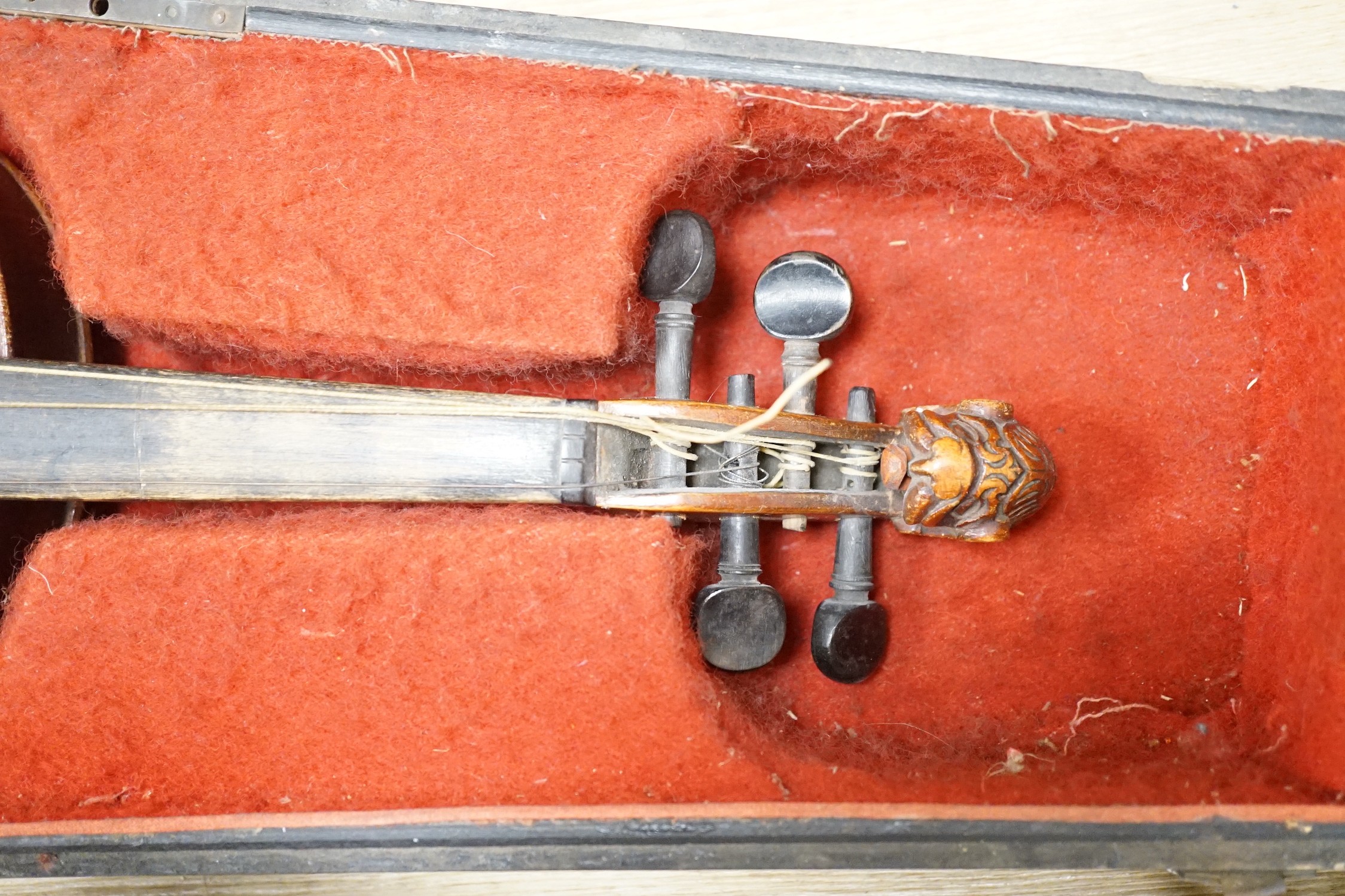 A late 19th century lion head violin and case